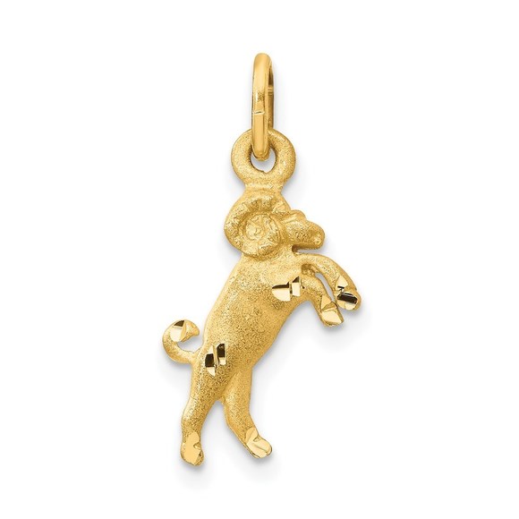 Million Charms 14k Yellow Gold Small Satin DC Aries Zodiac Charm Pendant